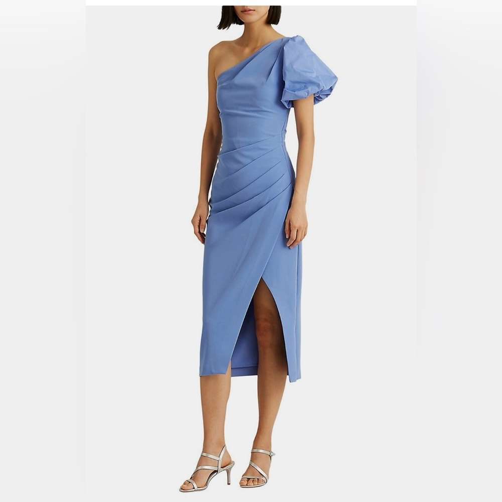 Lauren Ralph Lauren One-Shoulder Side Slit Midi Dress